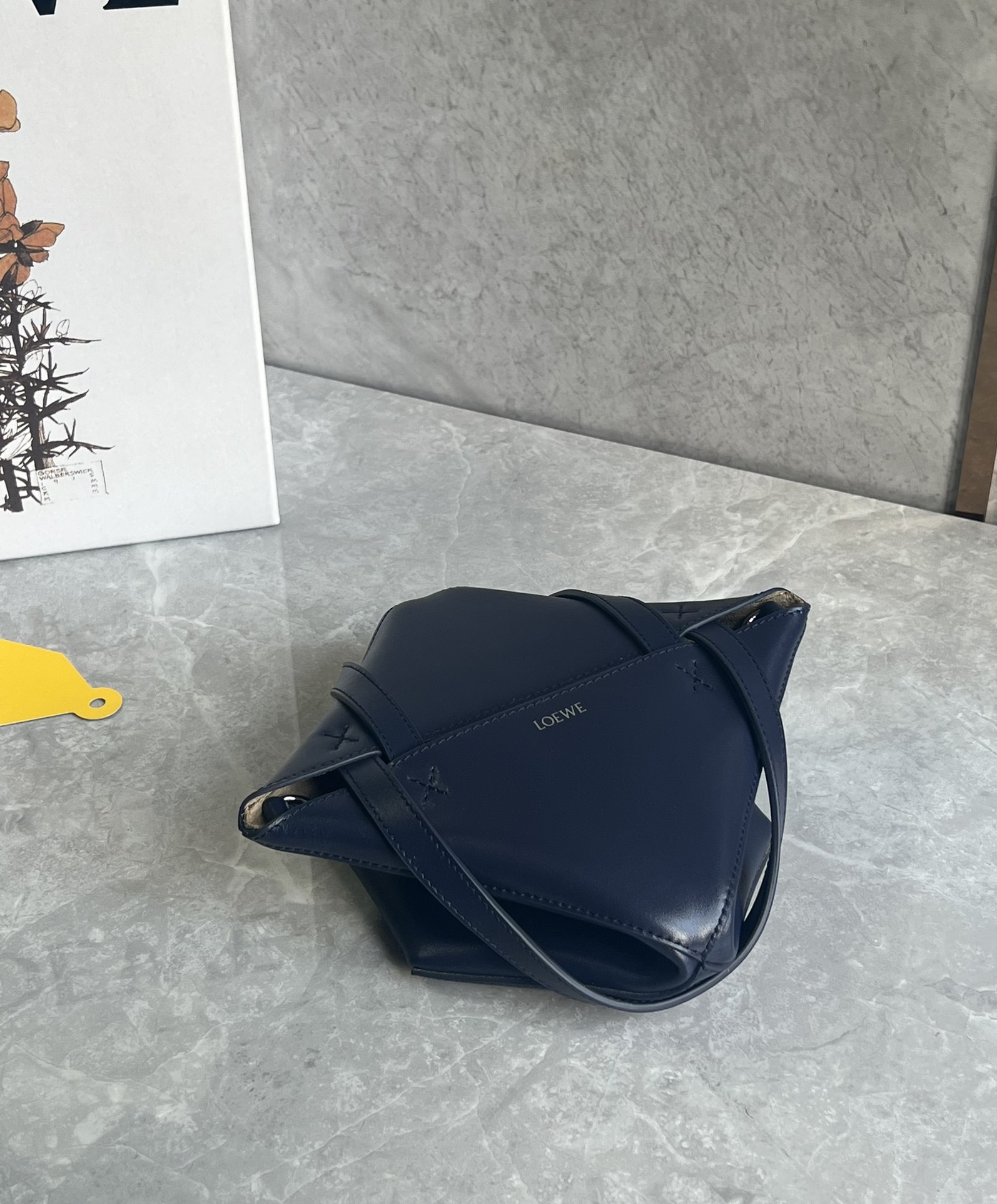 Loewe Mini Puzzle Fold Tote in Shiny Calfskin Dark Blue